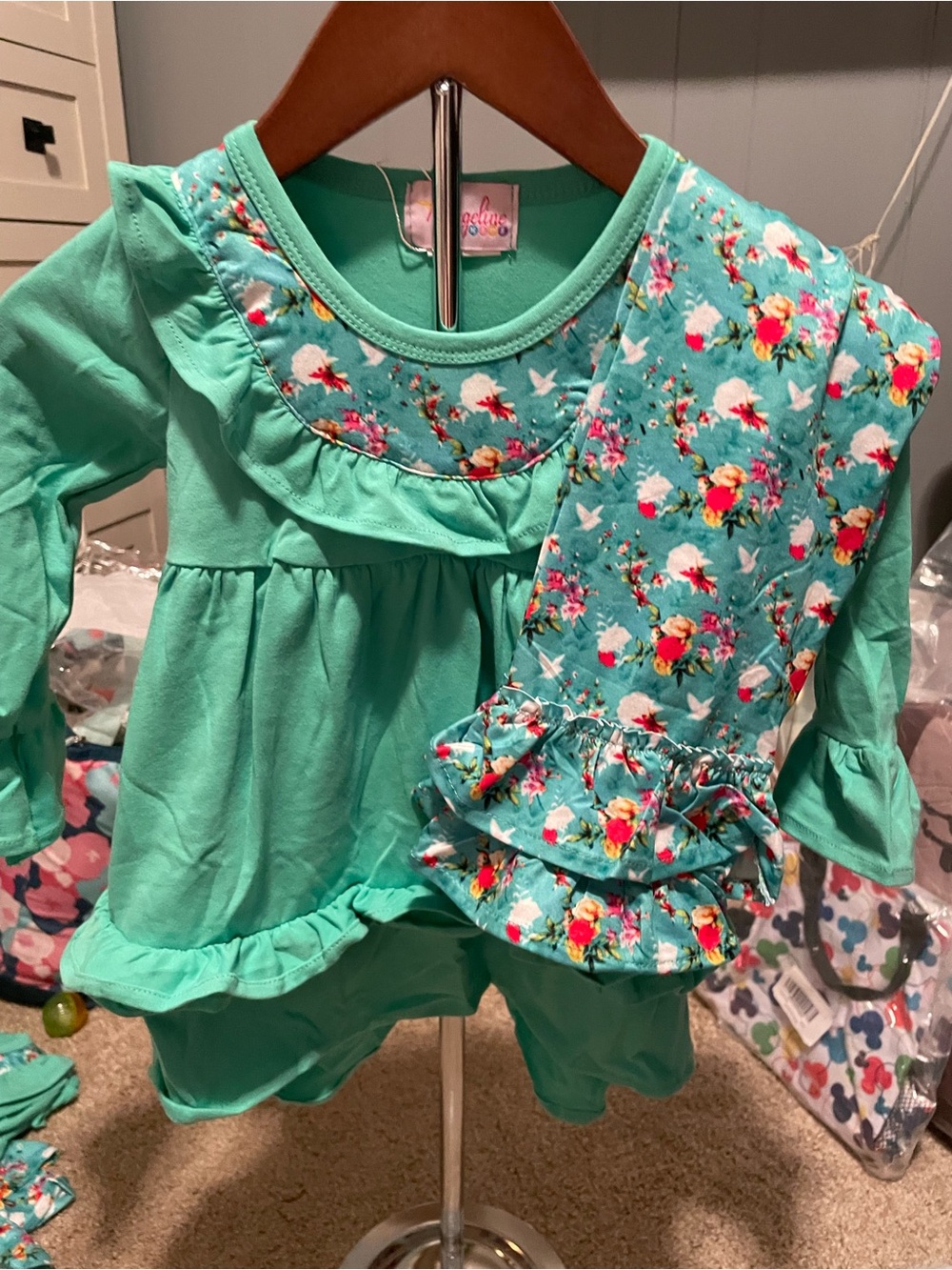 Little Lass Mint Green Floral Ruffle Set